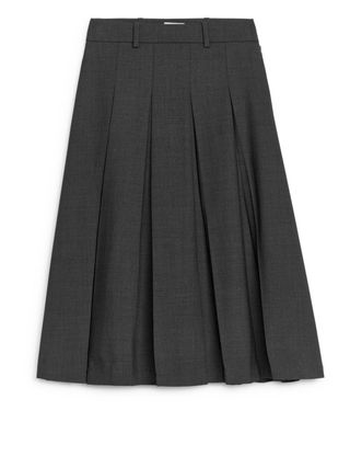 Pleated Wool Blend Skirt - Dark Grey - Arket Gb